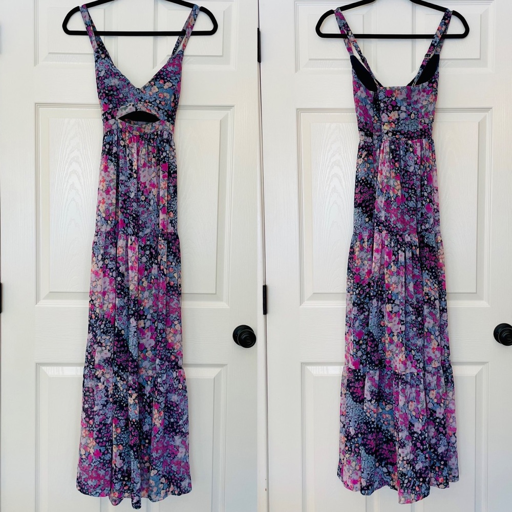 RACHEL Rachel Roy Sleeveless Tiered Chiffon Floral Maxi Dress - Size XS